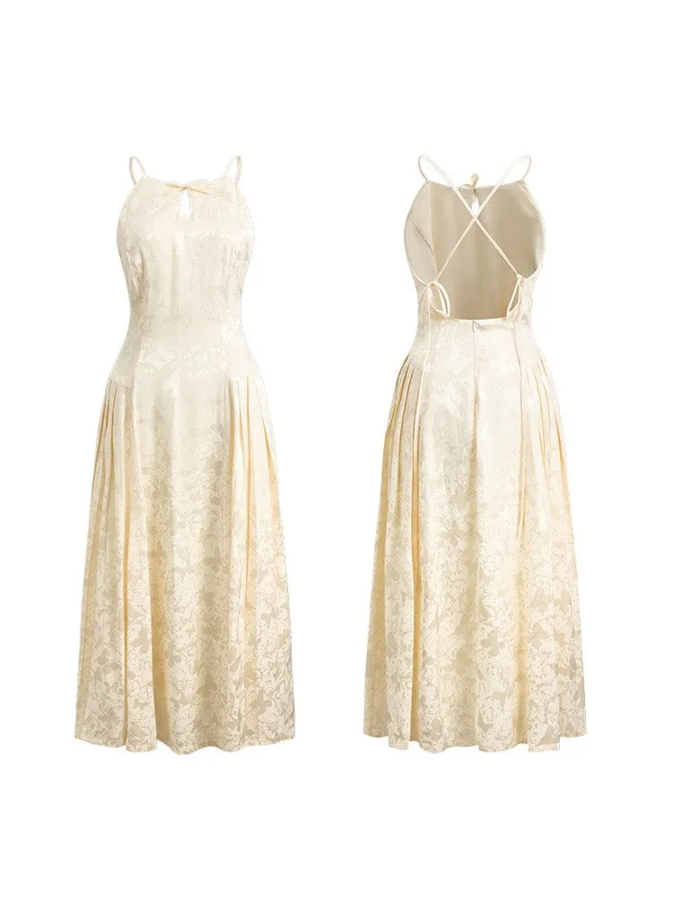 2Type Elegant Embroidery Long Bacl-Open Dress