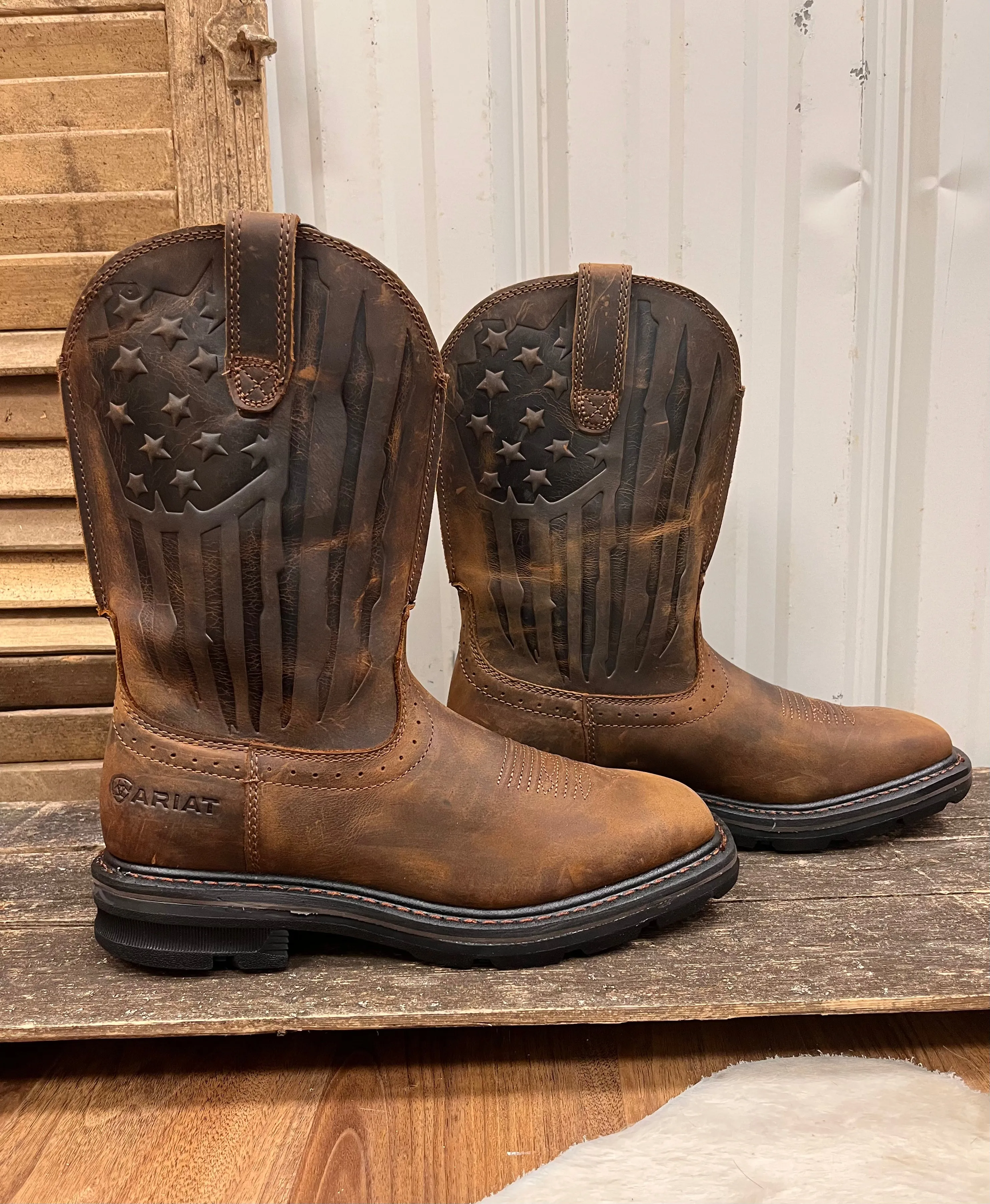 Ariat Men's Sierra Shock Shield Patriotic Brown Cowboy Work Boot 10044505
