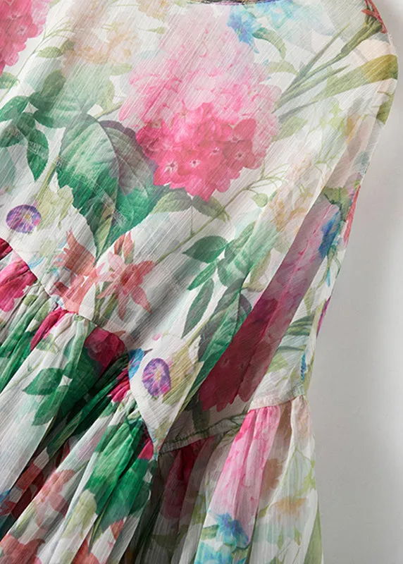 Beautiful Multicolor O-Neck Print Patchwork Silk Tops Summer