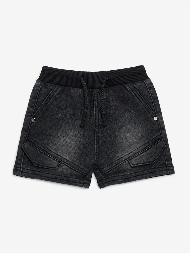 Buy HOP Baby Black Faded Denim Mid-Rise Shorts from Westside
