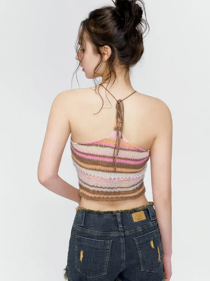 Cropped Summer-Knit Damage Border Tops