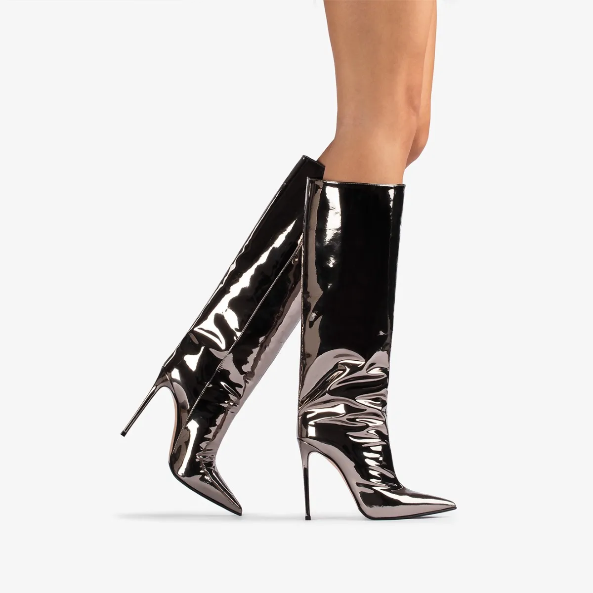 EVA BOOT 120 mm Pewter metallic knee boot