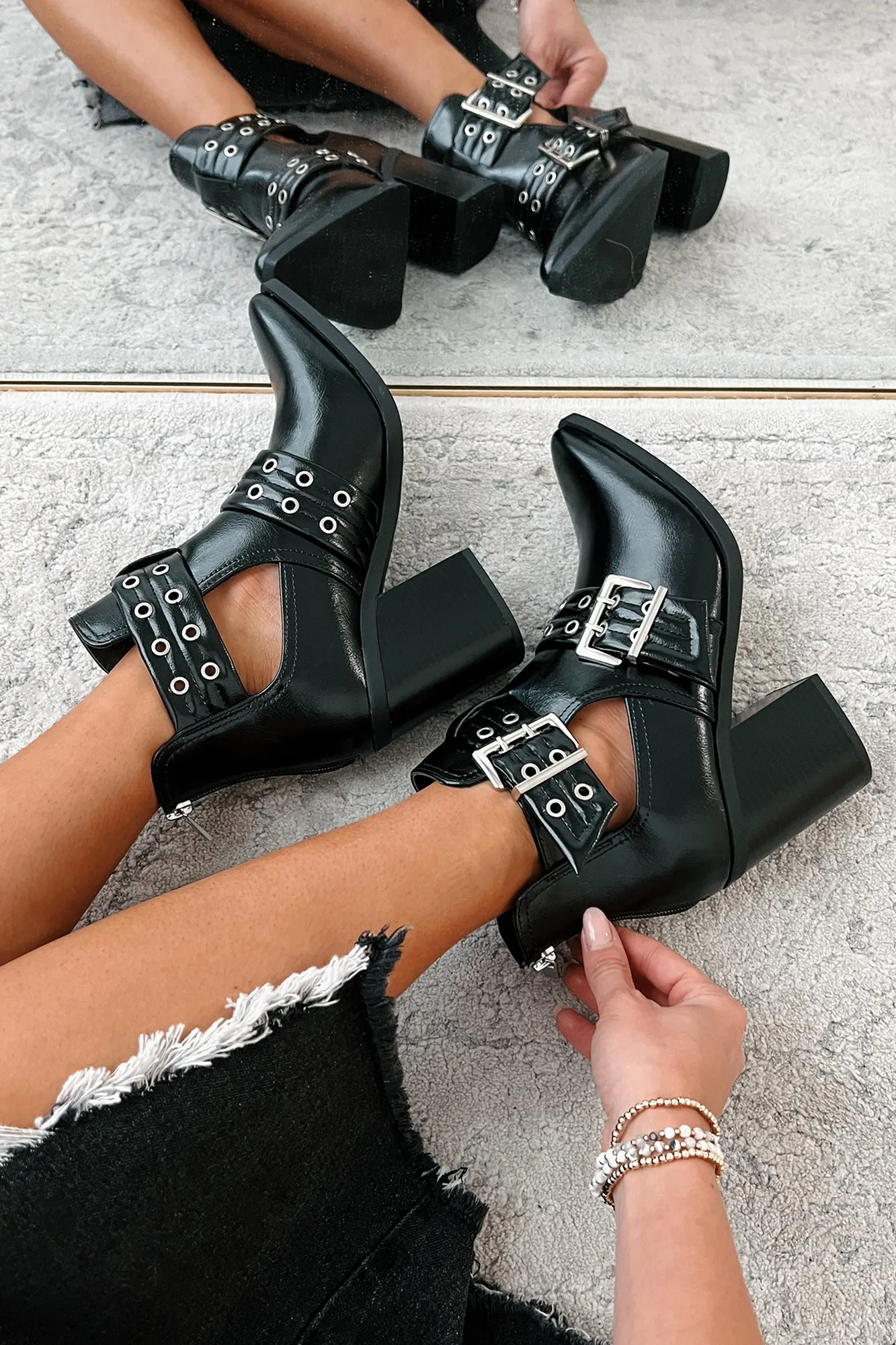 Fact Of Fashion Cut-Out Ankle Booties (Black)