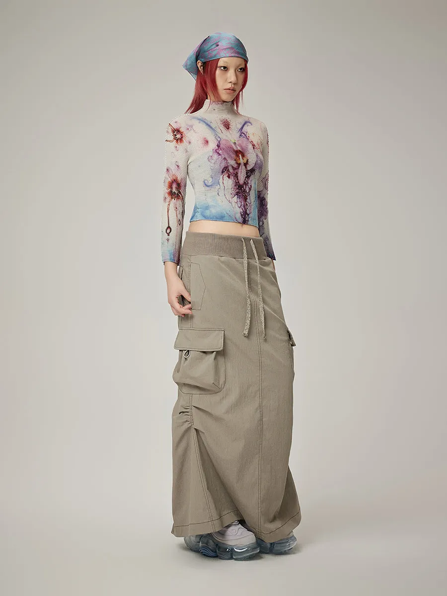 Floral Cropped Stretch Retro Colorful Bottle-Neck Knit