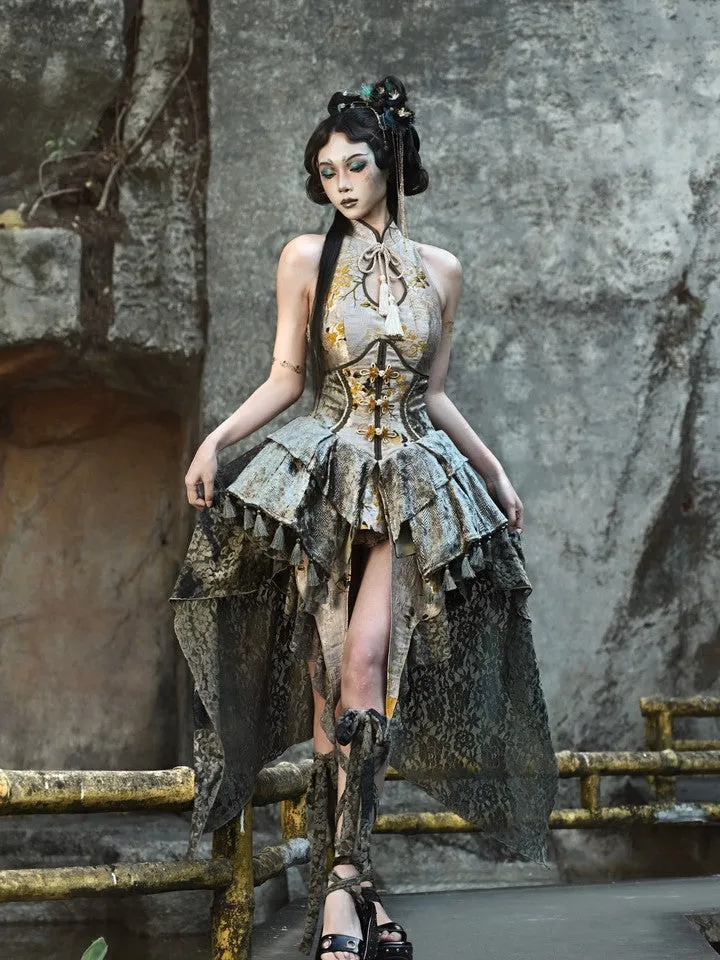 Gothic Lolita Embroidery Tassel Flower Corset