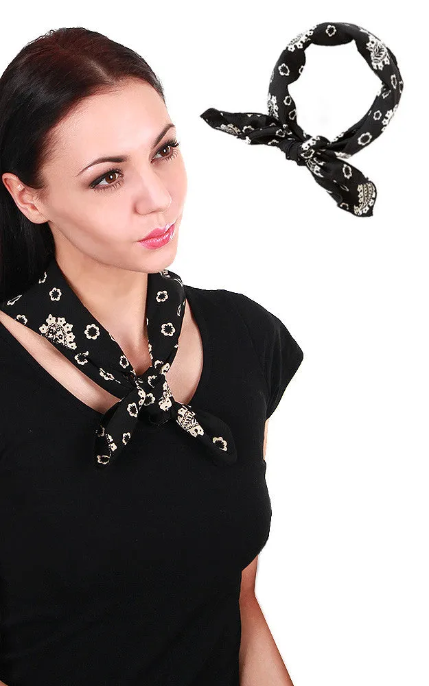 HM209 Black Paisley Flower Bandanna Scarf