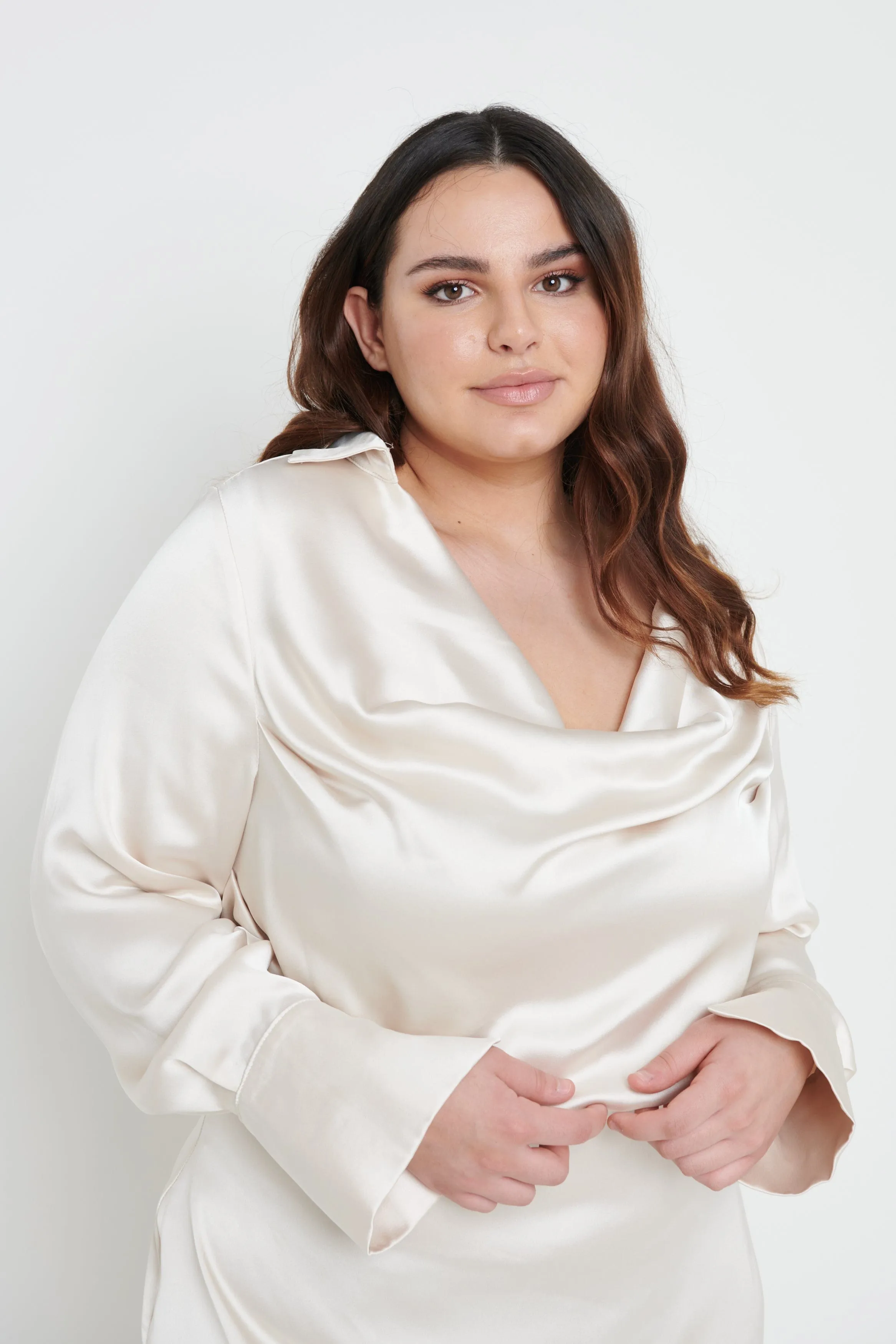 Iris Cowl Front Mini Dress - Oyster