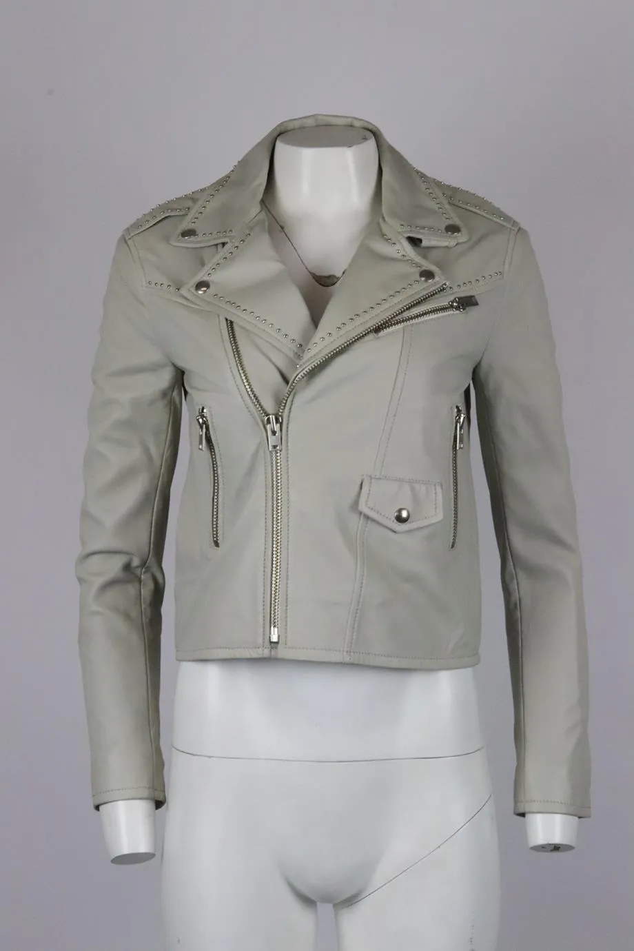 IRO STUDDED LEATHER BIKER JACKET FR 36 UK 8