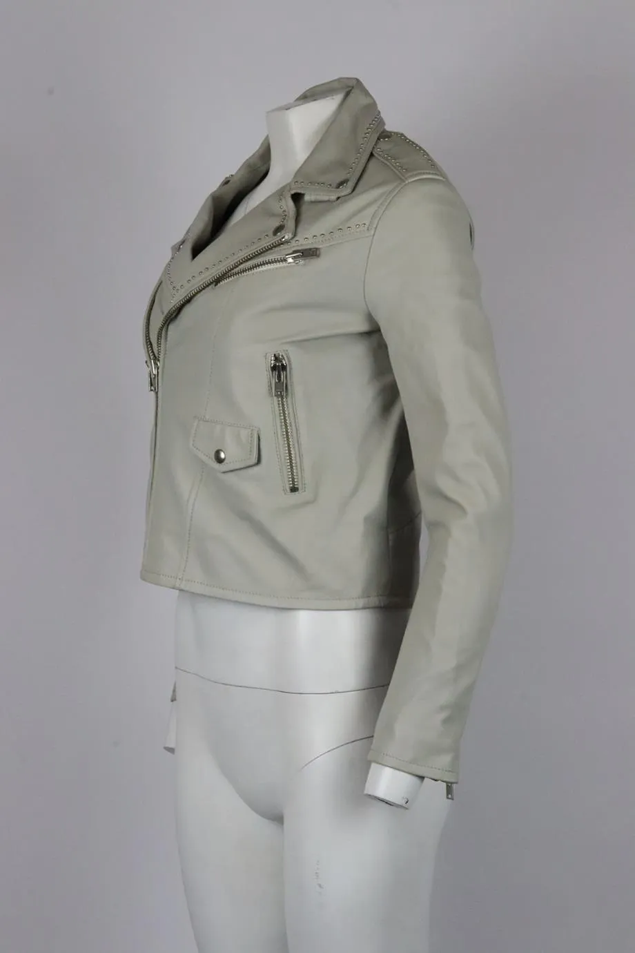 IRO STUDDED LEATHER BIKER JACKET FR 36 UK 8