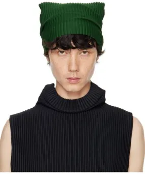 Issey Miyake Green Pleats Tube Beanie