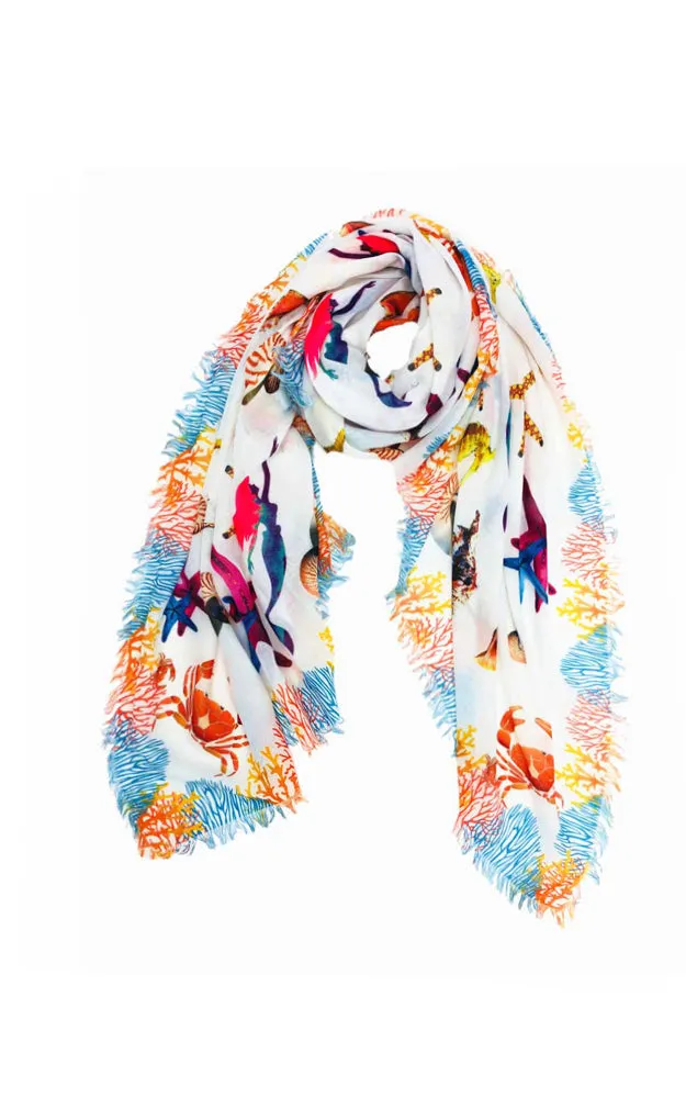 JC021060 Mermaid Printed Scarf w/Fringes