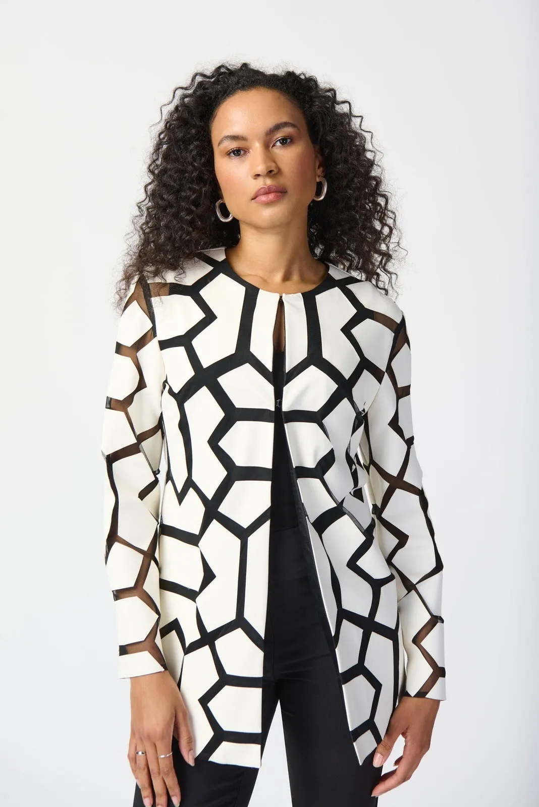 Joseph Ribkoff - Women - Laser-Cut Leatherette on Mesh Jacket