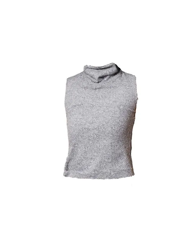 Lace High-Neck No-Sleeve Hoodie Feminine Double-Zip Set-Up Knit＆Parka