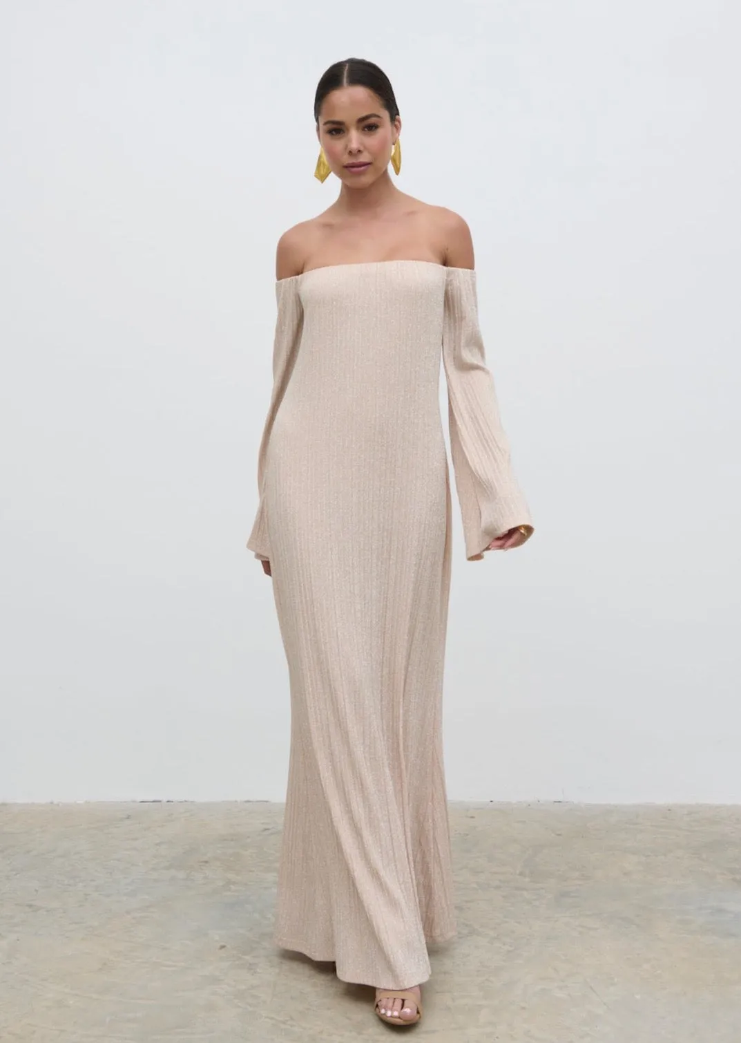 Layla Metallic Plisse Maxi Dress - Gold