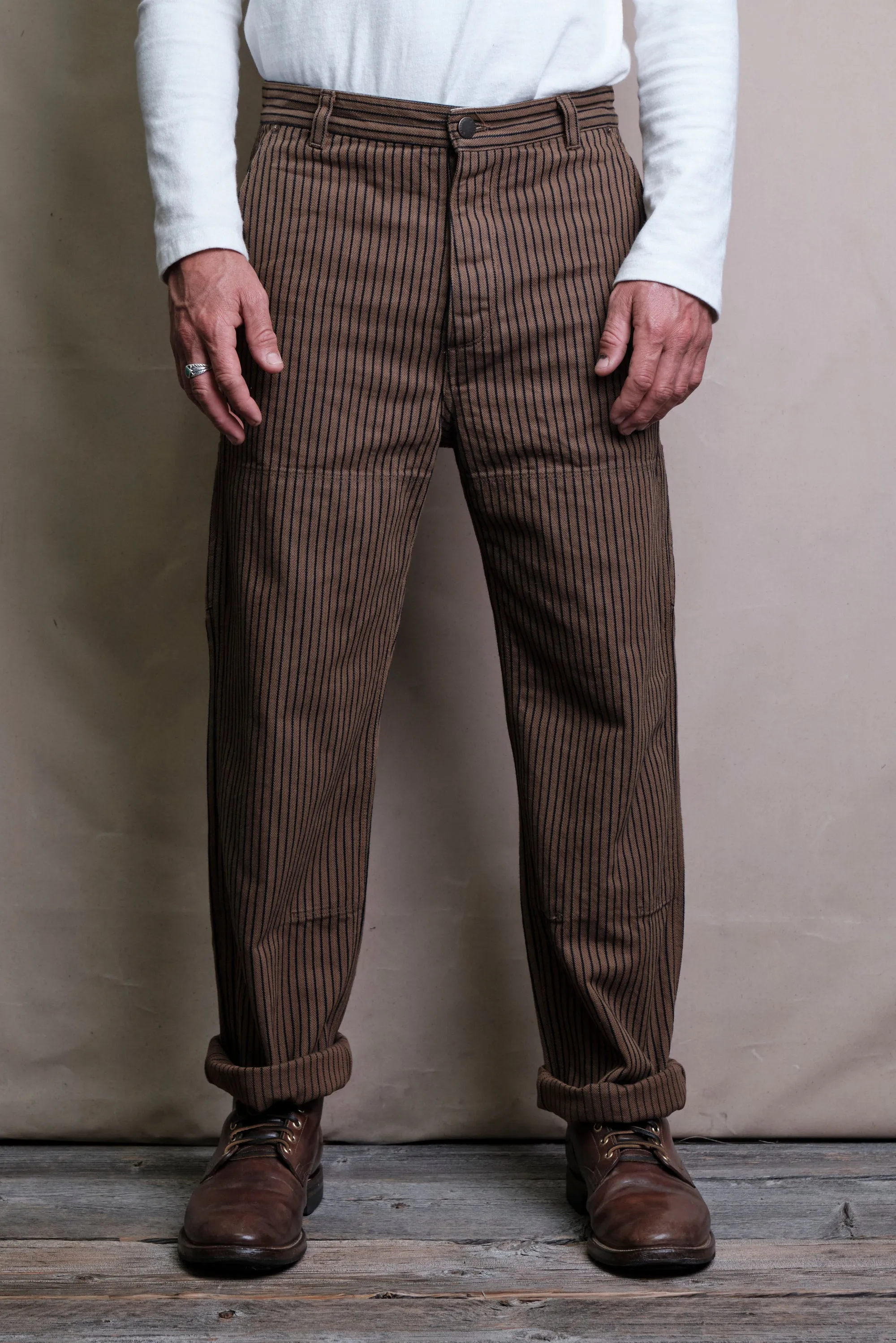 Ortega Pant Brown Herringbone Dobby