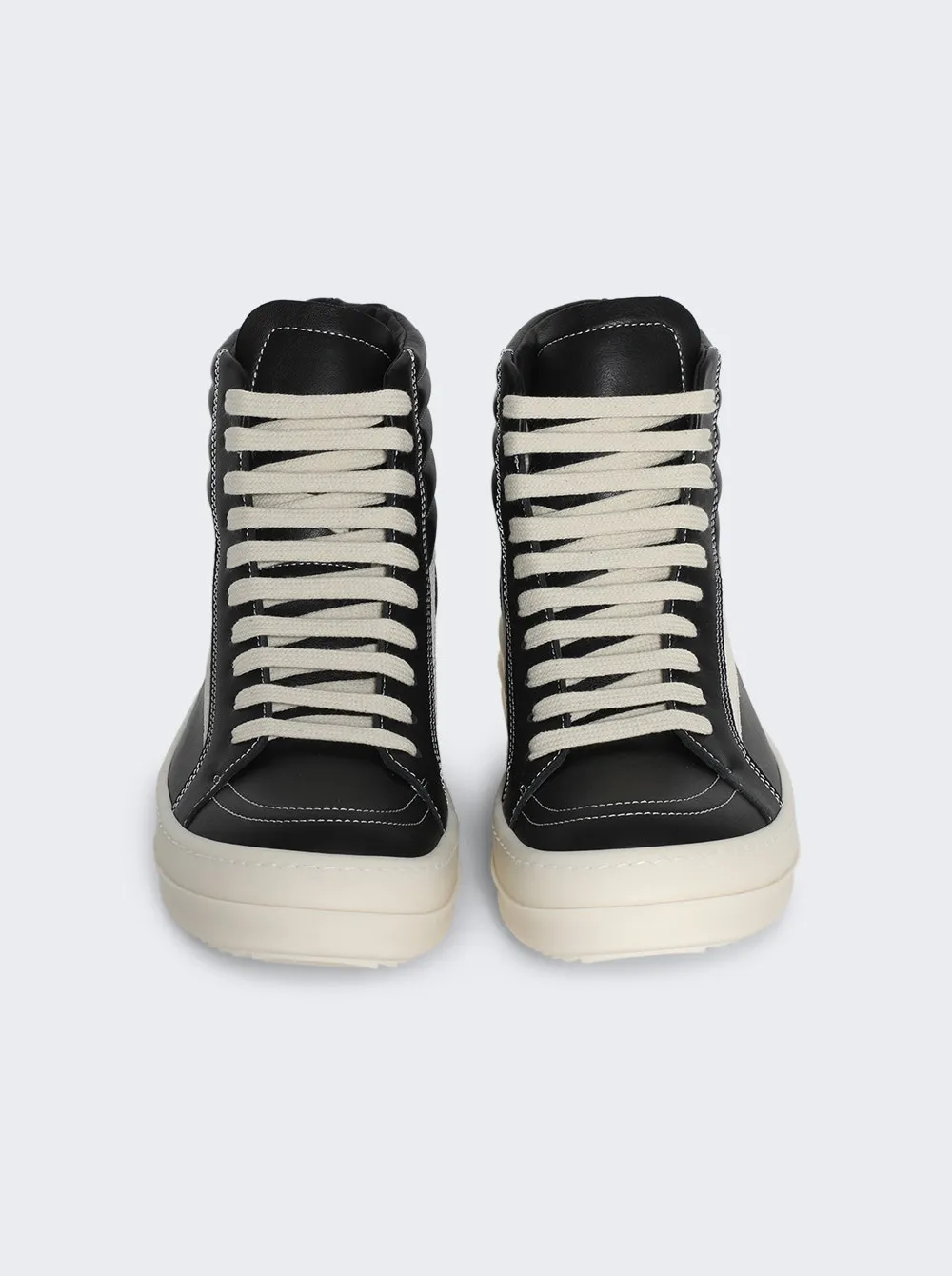 Rick Owens   Scarpe In Pelle High Top Vintage Sneakers Black And Milk 