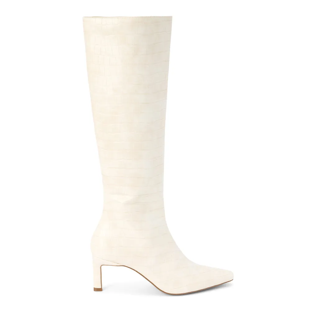 Robbie Croc Embossed Pointed Toe Zippered Platform Boots