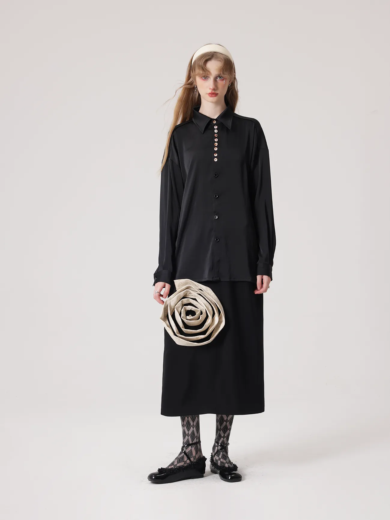 Shell Button Satin Shirt