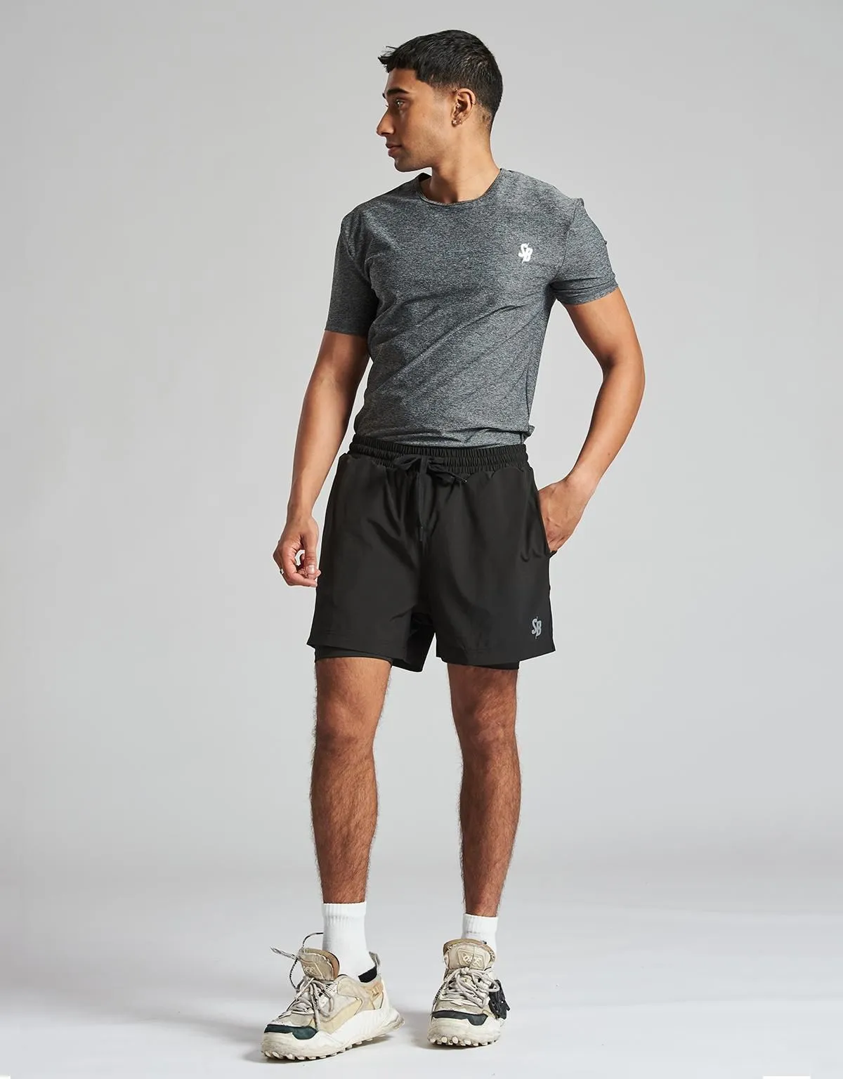 South Beach Mens Sports Dual Layer Shorts Black