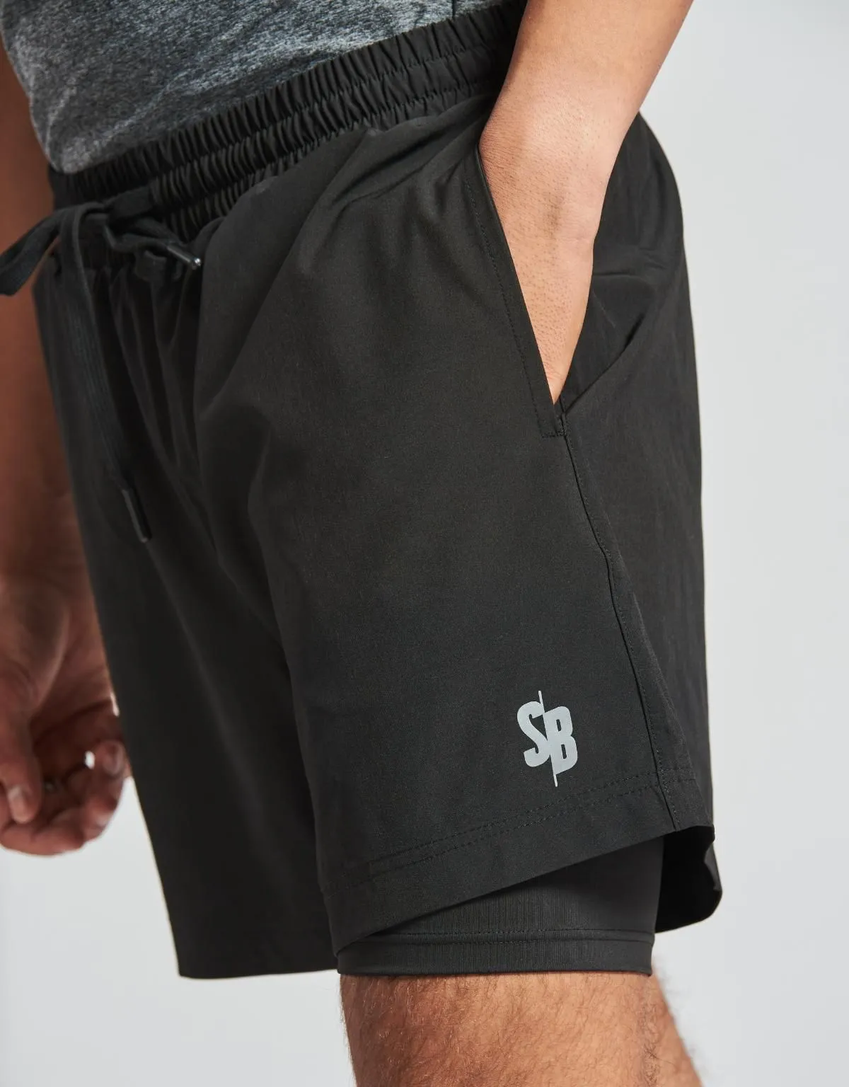 South Beach Mens Sports Dual Layer Shorts Black