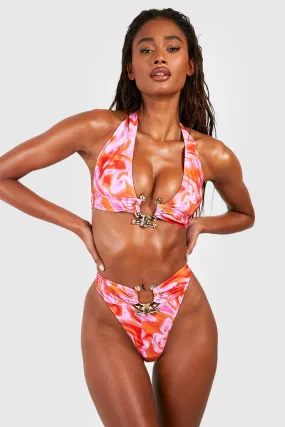 Tie Dye Gold Trim High Waist Bikini Set