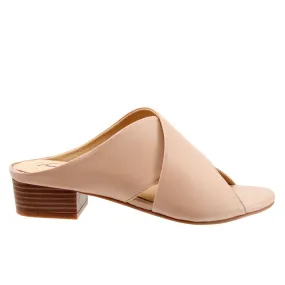 Trotters Nora T2226-130 Womens Beige Leather Slip On Heeled Sandals Shoes