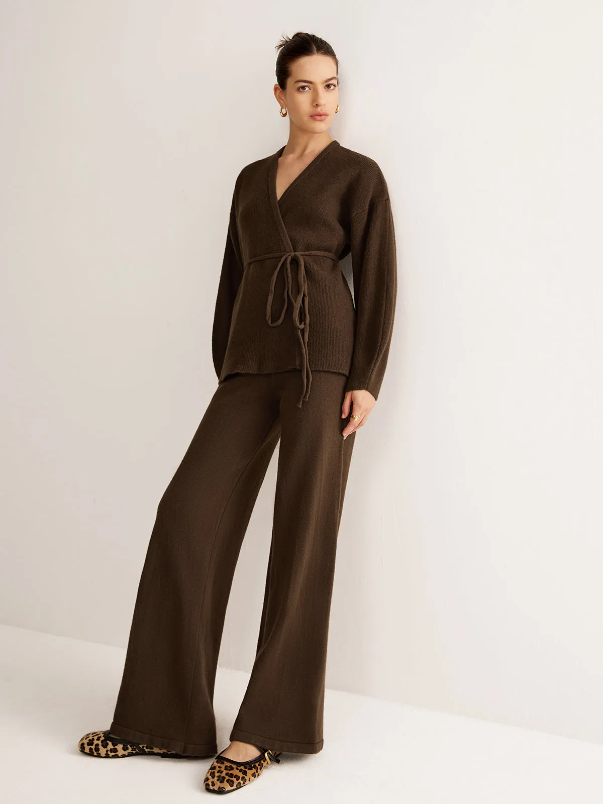 Wrap Belted Sweater Pants Set